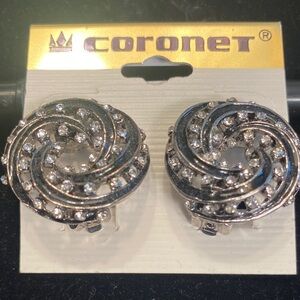 Coronet Silver Crystal Swirl Clip-On Earrings